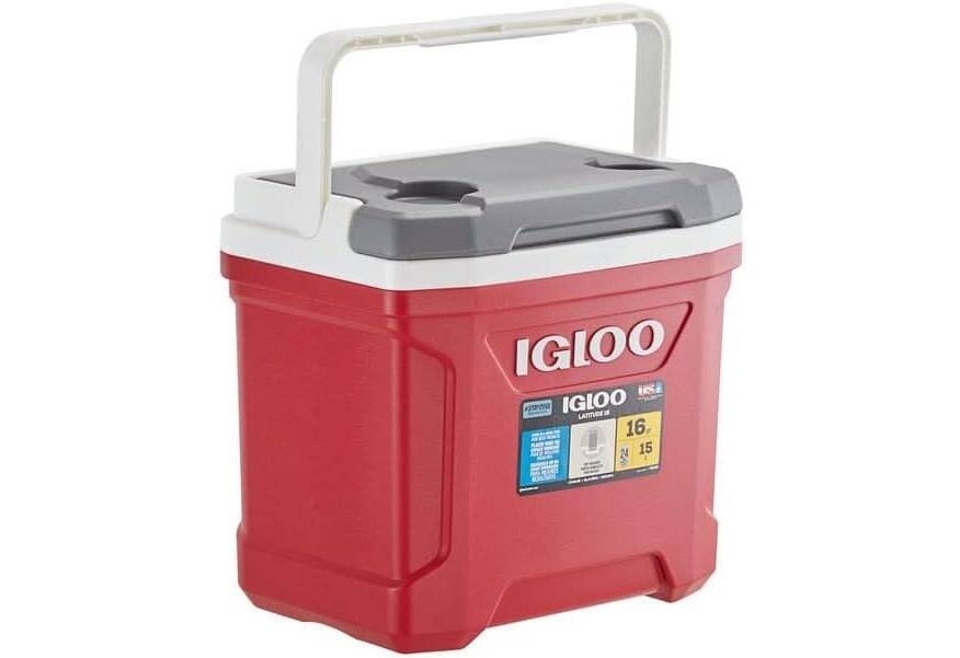IGLOO 32627 Latitude 16 Quart Cooler Bail Handle With Built In Cup Holders Thermecool In Red at