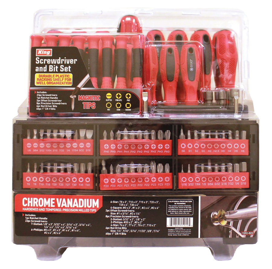 King Tools & Equipment DR81190 100Piece Screwdriver Set With Stand at
