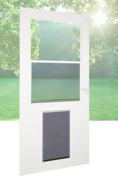 LARSON Pet Door 32-in X 81-in White High-view Fixed Screen Wood Core Storm  Door With Handle Included