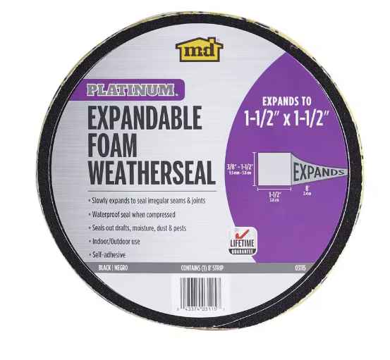 MD 03115 11/2Inch X 11/2Inch X 8Foot Black, Expandable Foam Weatherseal at Sutherlands