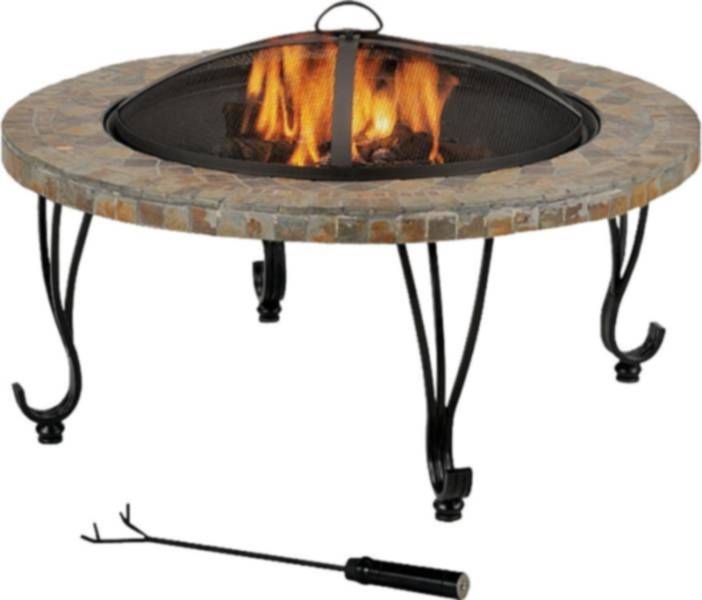 34 Inch Round Fire Pit With Slate Top, Slate Tile Fire Pit