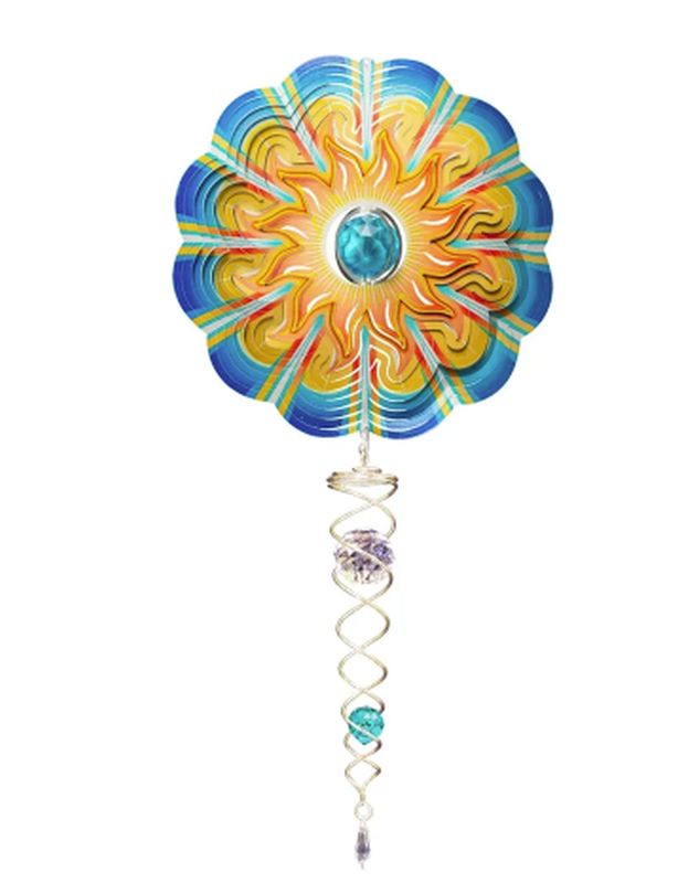 Spinfinity 751 14Inch Crystal Aqua Sun Wind Spinner With Crystal