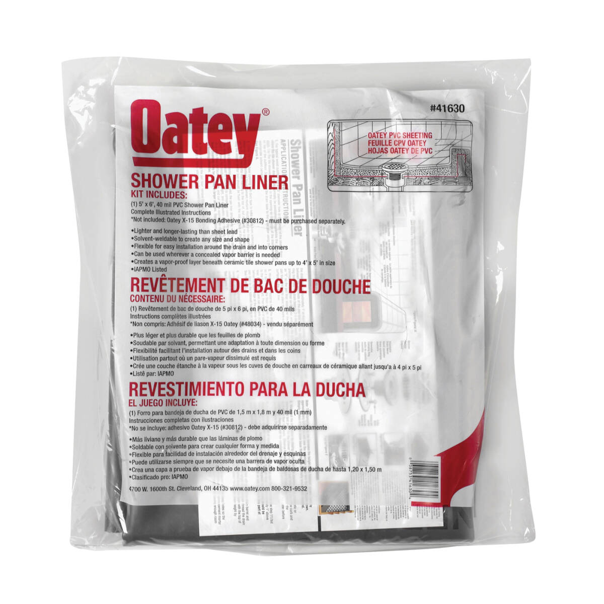 Oatey 41630 5 x 6Foot Gray PVC Shower Pan Liner Kit Without Dam Corners at Sutherlands