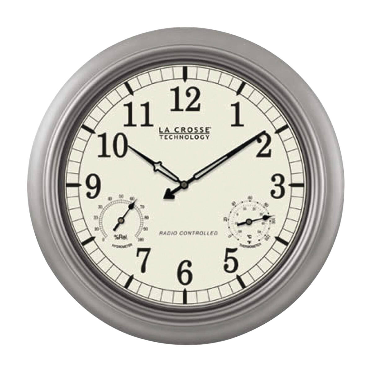 La Crosse® Technology WT-3181PL-Q Round Analog Pewter Frame Wall Clock ...