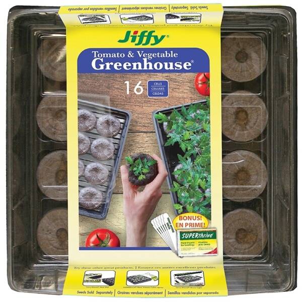 Jiffy J616ST-11 Greenhouse Tomato/Veggie Seed Starter Kit, 16-Piece at ...