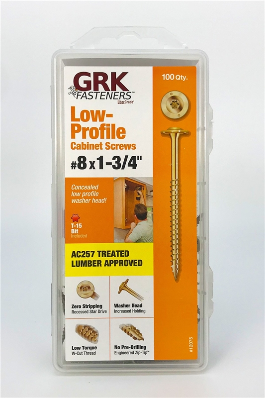 GRK Fasteners 12075 8 x 13/4Inch LowProfile Screws 100Pack