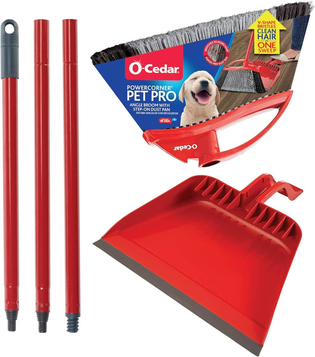 Balai O-Cedar Pet Pro PowerCorner – Pour Poils D’animaux, Avec Pelle à Poussière Intégrée
