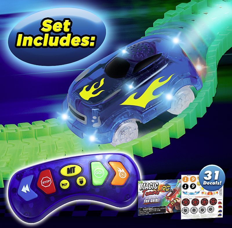Details about   Magic Tracks RC w/Remote Control Turbo Red Race Car 200 Glow Track Bend & Flex 
