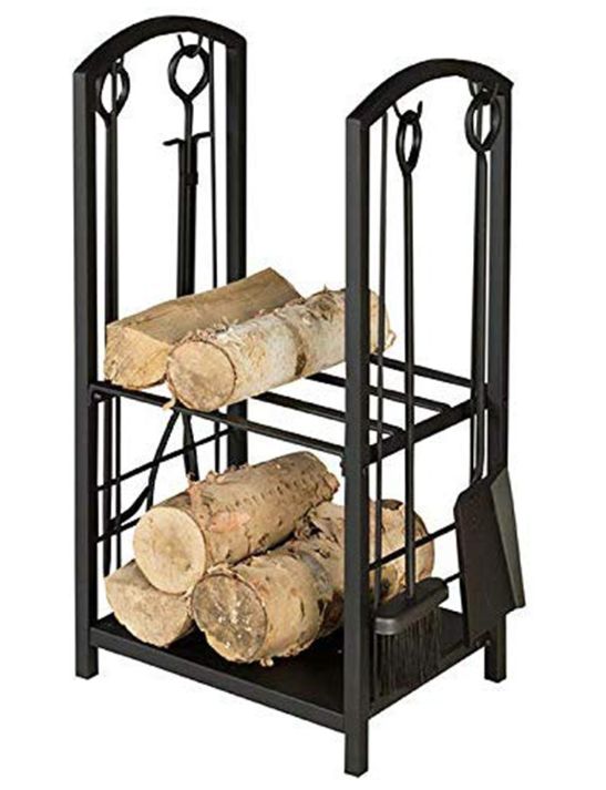Olympia Tools 87368 Black Wrought Iron Fireplace Tool Set With Log