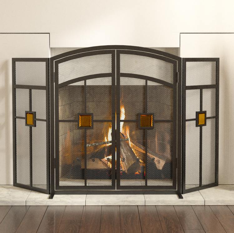 Panacea 15137 3 Panel Mission Style With Glass Insert Fireplace