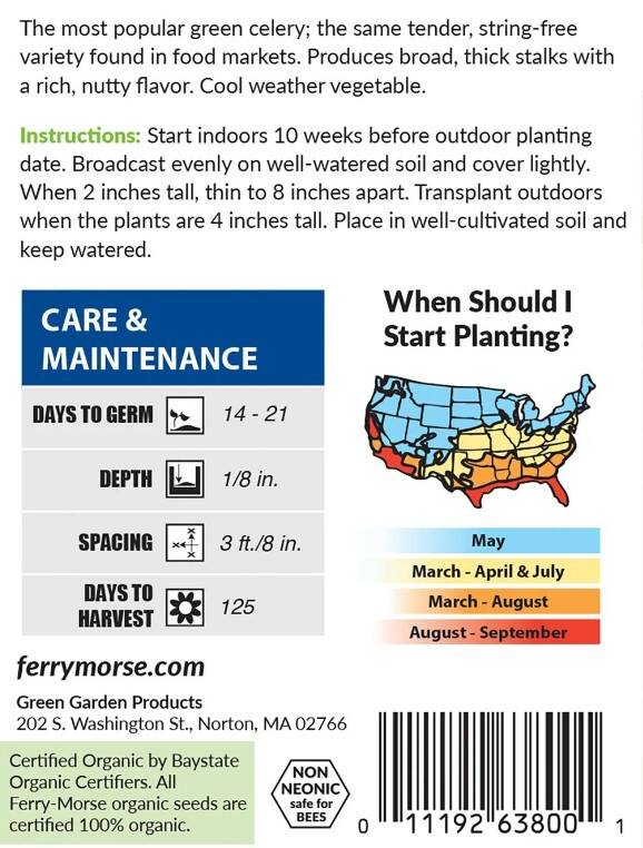 Ferry Morse Z9532 Celery Tall Utah Organic at Sutherlands
