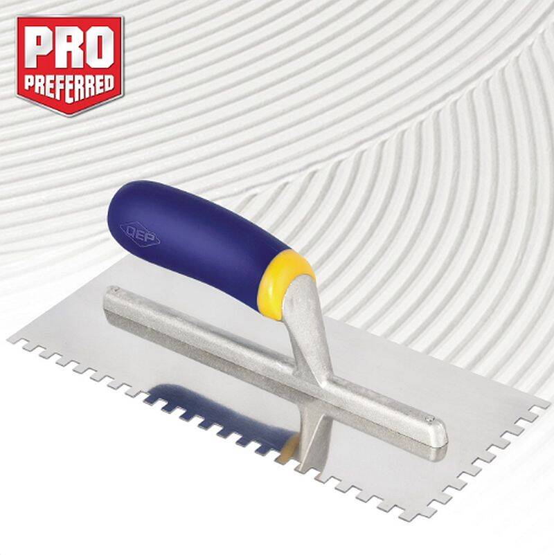 QEP 1/4 in. x 3/8 in. x 1/4 in. Comfort Grip Stainless Steel Square-Notch  Flooring Trowel 49916 - The Home Depot