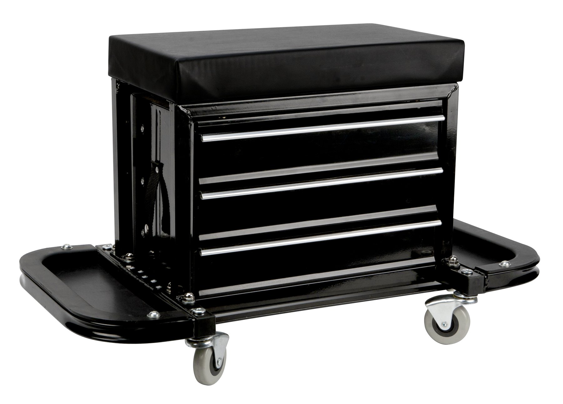HPDMC Rolling Tool Chest/Tool Box Padded Mechanic Stool Creeper Seat with 3 Drawers and Wheels Black 
