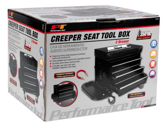 PT Performance Tool 25020 Black 3 Drawer Creeper Seat Tool Box at Sutherlands
