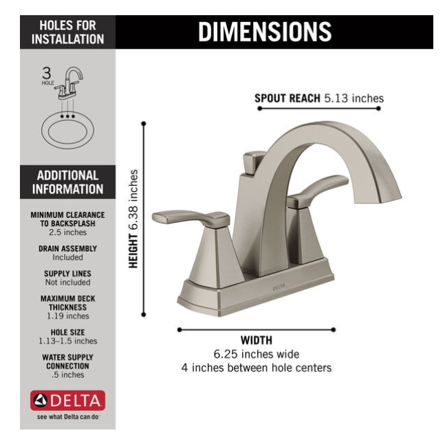 Delta 25768lf Ss Flynn Stainless Steel Two Handle Centerset Bathroom Faucet At Sutherlands - Delta Two Handle Bathroom Faucet Installation
