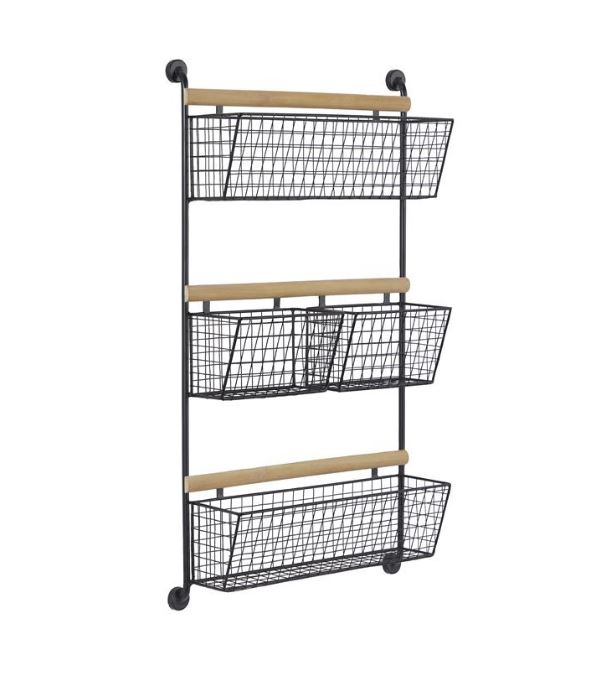 UMA 87829 Farmhouse Black Metal 4Hanging Baskets Wall Shelf at Sutherlands