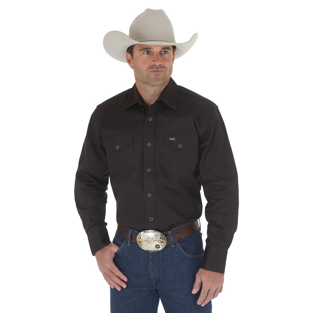 Wrangler MS70819 Large Black Cowboy Cut Firm Finish Long Sleeve Western ...