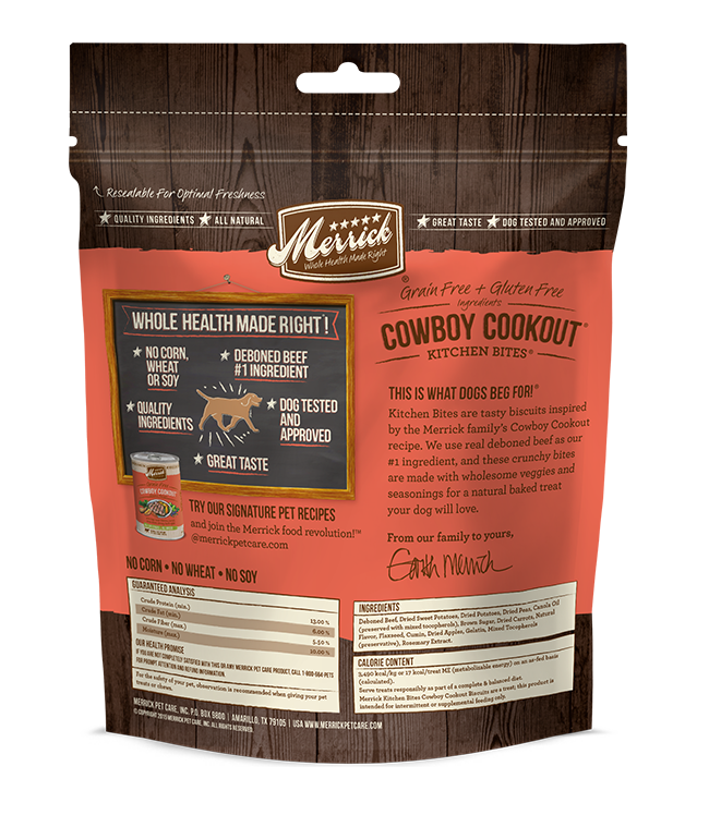 Merrick Pet Care 49602115 9Ounce Kitchen Bites Cowboy Cookout Dog Treat at Sutherlands